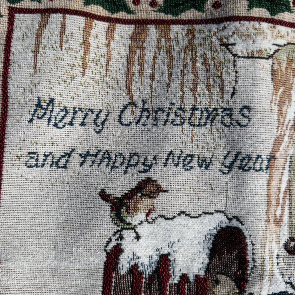 Set of 2 Vintage Christmas Teddy Bear Tapestry Square Pillow Covers Holidays